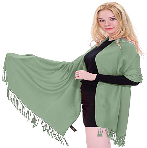 CJ Apparel Einfarbiger nepalesischer Schal, Schal, Stola, Überwurf, Pashmina, Salbeigrün An112c, Einheitsgröße