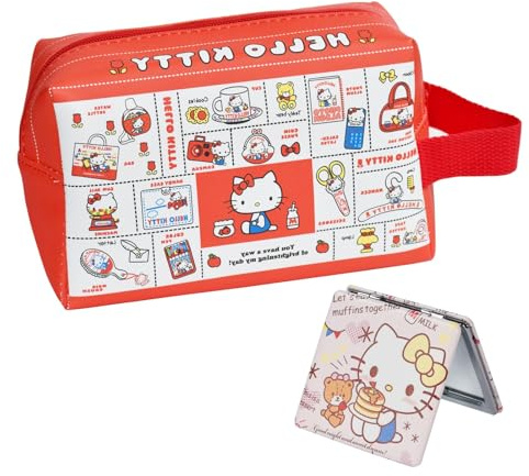 ENENSET Kitty Reise-Kosmetiktasche, große Kapazität, Cartoon-Kosmetiktasche, Make-up-Tasche mit Reißverschluss, PU-Reise-Kulturbeutel, Make-up-Zubehör, Organizer, faltbare Aufbewahrungstasche,