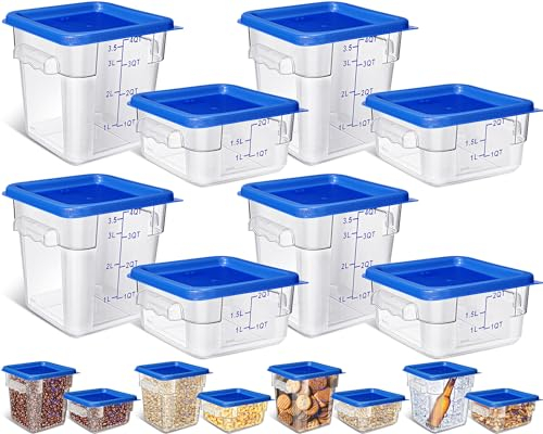 Yungyan 8 Pcs Restaurant Food Storage Containers with Lids Set 2Qt and 4Qt Commercial Restaurant Square Storage Containers Clear Food Cereal Container for Kitchen Freezer and Dishwasher Safe