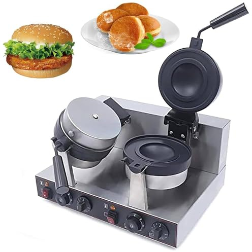 Commercial Waffle Maker Iron Machine, 1300w Electric Burger Waffle Maker, 50-300℃ Temperature Control Double-Sided Heating, 5 Minutes Timer, for Waffles Burger, Double-Sided
