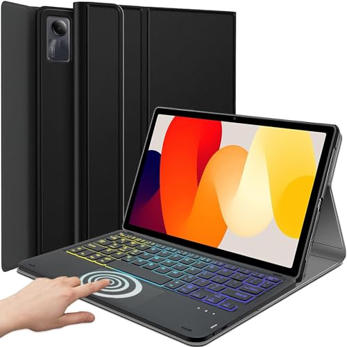 DKAHOEE Custodia per tastiera touchpad retroilluminata per Xiaomi Redmi Pad SE 11 pollici 2023, tastiera trackpad wireless retroilluminata a 3 zone con custodia protettiva sottile per Redmi Pad SE