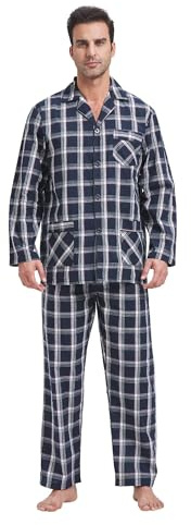GLOBAL Ensembles de Pyjama Homme Long Vetements De Nuit 100% Coton Pantalon Manche Longue Boutonné Pjs