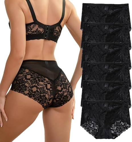 HiaLegion Slip Damen Spitze Intimissi Damen Unterwäsche Unterhosen Slips Mehrpack Sexy Unterwäsche Damen Schöne Panty Hipster Unterhosen hohe Taile Damen L