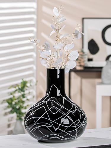 GILDE Deko Vase schwarz weiß - Moderne Dekovase Dekoobjekt Glasvase Blumenvase handgefertigt aus Farbglas - Höhe 28 cm