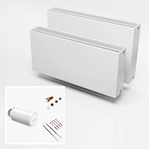 DESIGNO Planheizkörper Kompakt & Ventilheizkörper Typ 33 -BH-600 x BL-1200 | inkl. Buderus Thermostatkopf Logafix BD1 W0 - Ventil - Montagezubehör | Wärmeleistung 3.375 Watt