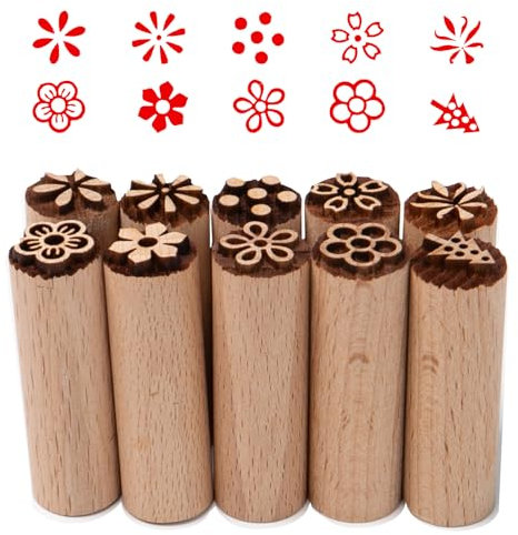 Sixfolo 10 Stück Stempel für Ton und Keramik Holzstempel zum Töpfern Runde Holzstempel Ton Naturholz keramik Werkzeuge Stempel mit Verschiedenen Mustern für DIYTon, Keramik und Scrapbooking(5x1.5cm)