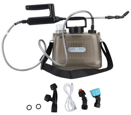 WOHPNLE Pulverizador Eléctrico para Plantas, Pulverizador con Batería De 5L Y 2000mAh con 4 Boquillas, Pulverizador De Jardín Portátil, Pulverizador De Malas Hierbas para Césped Y Jardín(Gris)