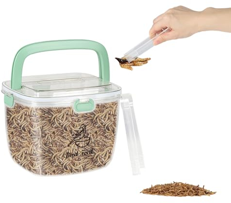 Bird Seed Storage Container,Pet Food Container with Airtight Lid and Handle,Clear Bird Feed Container Bird Food Dispenser for Birdseed Pellets Wild Bird Food,BPA-Free Plastic,Hold 5kg Bird Food