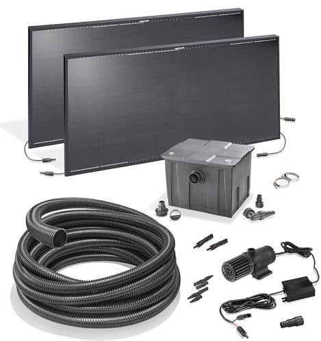 Esotec Solar Teichfilterset Premium 270/8000, Teichfilter Komplettset 8000l/h, 4-Stufen-Filterung, 2 Solarmodule 270 W, Teichpumpe außen, Gartenteich Reinigungssystem, 101270