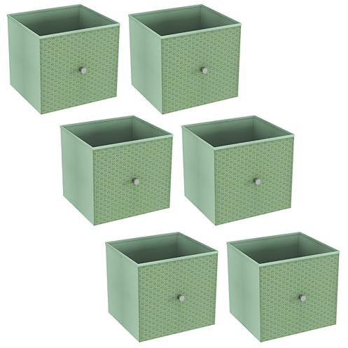 URBNLIVING Set of 1/4/6 Foldable 27cm Woven Fabric Storage Cube Box Drawer Insert Basket with Handle - Multi Colourful Collapsible Toy Arts & Crafts Bins, Durable and Lightweight for Home Office