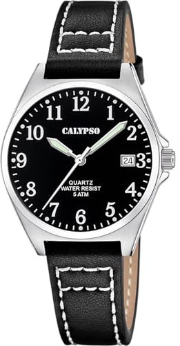 CALYPSO Reloj Analógico Mujer K5869/4 Cuarzo - Resistente al Agua 5 ATM Movimiento de Alta Precisión - Estilo Elegante y Clásico - Correa de Piel Negro - Basic