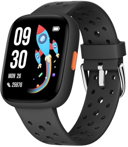 BIGGERFIVE Montre Enfant Non Connectée ou Connectée Librement, 1,8 Smartwatch Podomètre, Cardiofrequencemètre, IP68 Étanche, Moniteur de Sommeil, Jeux de Puzzle pour Garçons Filles Ados 5-16, Noir