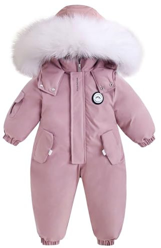BRONG Enfant Habit de Neige Barboteuse Garçons Combinaison de Ski Hiver Chaud Neige Toison Veste Étanche Amovible Col de Fourrure Coupe-Vent Tenues Rose 2-3 Ans