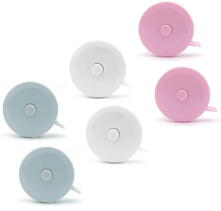 Mini-Bandmaß für Körper beidseitig - Einziehbares Maßband für Körpermaße - Niedliches tragbares Schneider Kleidung weiches Maßband - 6 Pack (Blau, Rosa, Weiß) - Ideales Maßband für Körper