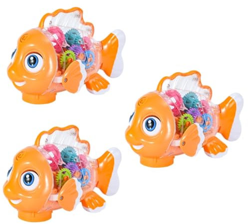 Vaguelly 3 Stück Transparentes Zahnradfisch Tierauto Krabbelspielzeugauto Mechanisches Spielzeug Kleinkind Spielzeugautos Kleinkinderspielzeug Transparentes Spielzeugauto Leuchtendes
