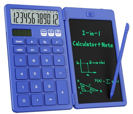 ROATEE Faltbarer wiederaufladbare 2-in-1 Taschenrechner mit löschbarem LCD-Handschrifttablett,geeignet für Studenten und Bürogebrauch (Blau)