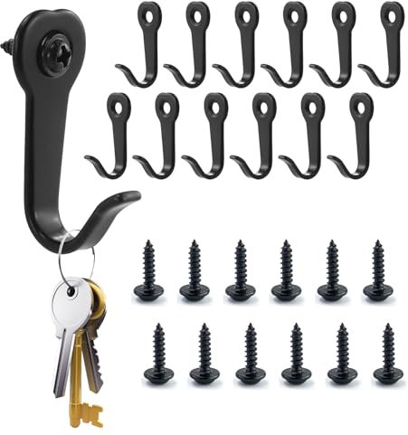 Garderobenhaken Schwarze Haken, Kleiderhaken Wandhaken, Kleiderhaken Garderobe, Handtuchhaken zum Schrauben, Vintage Metall Haken für Badezimmer Schlafzimmer Akustikpaneele Garderobe Haken (12STK)