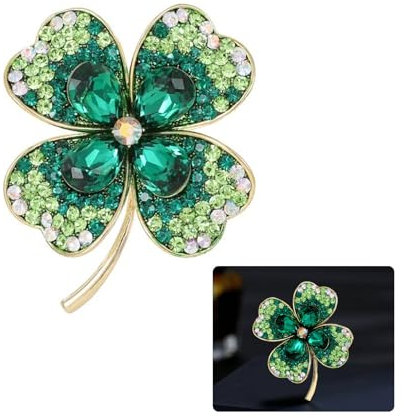 LINGJIA Brosche Damen, Klee Brosche, Kristall Brosche, 3.5*4cm Kleidungs Accessoires, Sicherheitsnadel Brosche, Tägliche Kleidung, Teilnahme Abschlussball, Geburtstagsfeier, Frauentagsgeschenk(Grün)