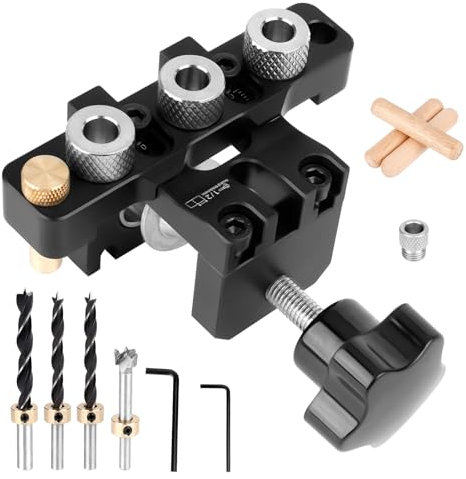 NZZVNZ Dima Fori a Tasca Kit 8/10/15mm, Dima per Guida di Foratura 3 in1 Dima per Spinatura Legno con Clip di Posizionamento di Regolabile Localizzatore, Nero Dima per Fori a Tasca