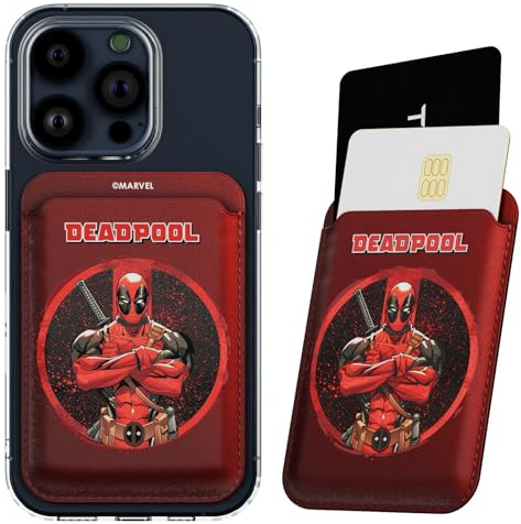 Marvel Deadpool Magnetic Card Holder Wallet – Magnetic Phone Wallet for iPhone 15/14/13/12, Compatible with MagSafe Cases – Perfect Deadpool Gifts for Men, Deadpool, Magnetic