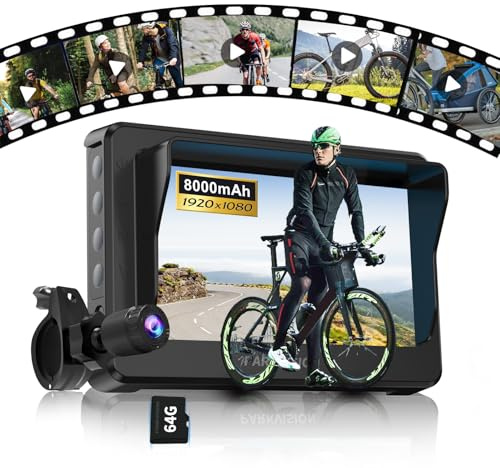 PARKVISION Bicycle Rear View Camera Recorder with Parasol, 1080P Bicycle Handlebar with 4.3 HD Monitor, 64GB TF Card, E-Bike Camera with 110° Angle Camera