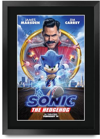 HWC Trading Sonic the Hedgehog 1 Geschenke Geduckter Poster Signiertes Autogramm Foto für Fans von Film Memorabilien - A3 Gerahmt