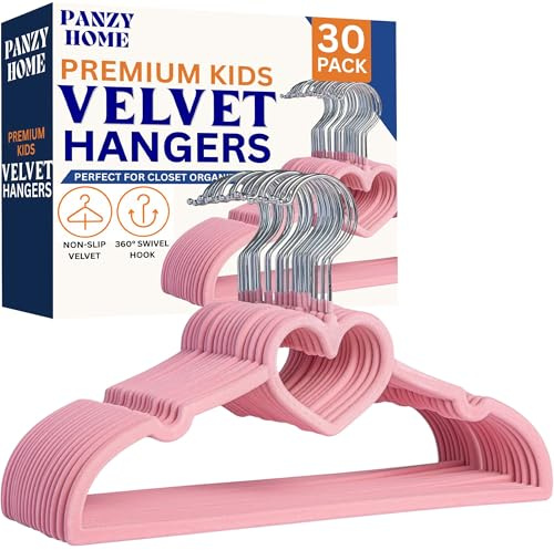 Panzy Home Confezione da 30 grucce appendiabiti in velluto per bambini, antiscivolo, per neonati e bambini, ultra sottili, salvaspazio, per l'organizzazione dell'armadio della scuola materna