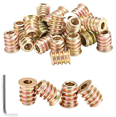 jwtyu 45 Stück Einschraubmutter M4x10mm Einschraubmuffen M4 Verzinkte mit Schraubenschlüssel Innensechskant Gewindeeinsatz Holz für Faserplatten Sperrholz und Holzmöbel