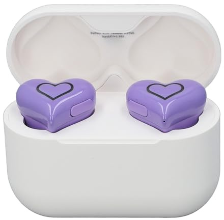 Wakects Dynamic Gradient Herzförmige Drahtlose Ohrhörer Bluetooth 5.3, Farbgradientenlicht, für Kleine Ohren mit Ladungskoffer, USB C 20 H (Purple)