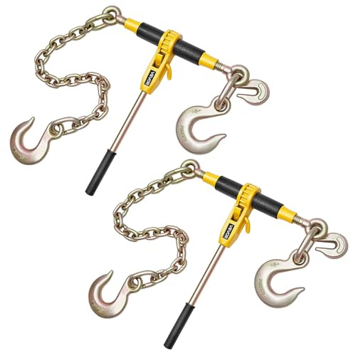 VEVOR Tendeur à Cliquet avec Chaîne d'Arrimage G80 10 mm x 62 cm, Lot de 2, Charge 4173 kg, Attaches de Chaîne Transport Compatible Chaînes 10-12,7 mm pour Sécuriser Charges, Remorque Camion à Plateau
