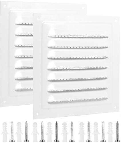 2 Piezas Rejilla Ventilacion Cuadrada White, Rejilla de Ventilación Exterior con Malla Protectora, 15x15 20x20 25x25 30x30 y 30x15 cm, Rejillas de Ventilacion para Salida de Aire(150x150mm)