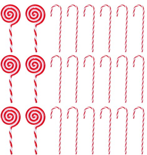 24 Pcs Christmas Candy Cane Christmas Decorations Red and White Candy Canes Christmas Tree Hanging Decorations for Xmas Tree Holiday Party Home Decor