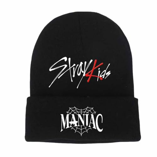 Yijee KPOP Stray-K Beanie Mütze, Unisex Strickmütze mit Stickerei, SKZ SKZOO Winter Hat für Stays Fans, Schwarz, One Size