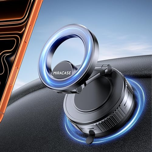 Miracase for MagSafe Car Mount, [Strong Suction + Nano Gel] Vacuum Magnetic Phone Holder for Car, [360° Rotatable & Foldable] Phone Holder for iPhone 17 Pro Max, Black