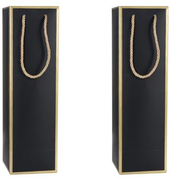 DUZEPA Gift Bags, Pack Of 2 Bottle Bags, Gift Bag with Handle, 10 x 10 x 28 cm, Reusable with Gold Foil Print for Party, Weddings, Celebrations, Black
