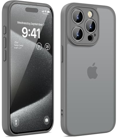 HGH für iPhone 15 Pro Hülle, Titan Grau | Vollständiger Kameraschutz Stoßfest Kratzfest Anti-Fingerabdruck Transluzente Rückseite Matt Handyhülle für iPhone 15 Pro
