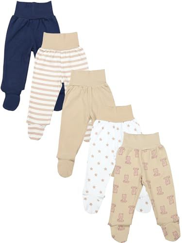 TupTam Baby Unisex Hose mit Fuß Bunte 5er Pack, Farbe: Navy_Beige_Sterne_Streifen_Bären, Kinder Größe: 56