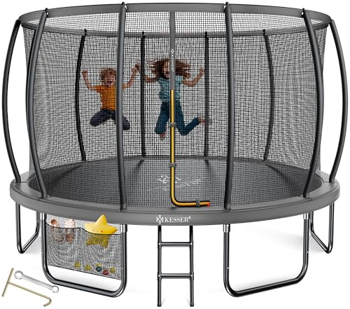 KESSER® Trampolin Outdoor Ø 244/305/366/427 cm, GS-Zertifikat, Gartentrampolin für Kinder & Erwachsene <150 kg mit Sicherheitsnetz, inklusive Tasche, Leiter, Randabdeckung & gepolsterten Netzstangen