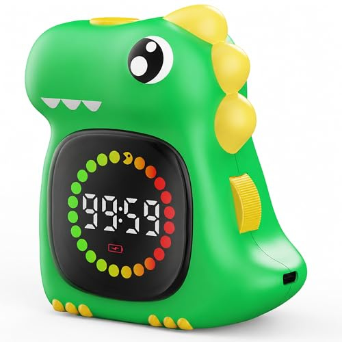Dinosaurier Visueller Timer für Kinder, 99 Min USB Wiederaufladbar | Digitalanzeige, ADHS,Austauschbare Dinosauriergeräusche & Melodien, fördert die Selbstständigkeit, Leise & Leuchtend