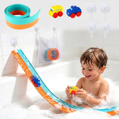 Juguetes de Baño para Niños, Juego de Pista de Bañera | con Pista Flexible de 1,5 m, 2 Coches, Regalo Educativo para Niños de 3 a 8 Años
