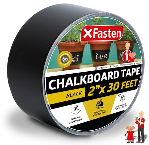 XFasten Kreidetafel-Klebeband, abnehmbar, 5,1 cm x 9,1 m, Schwarz, wischfest, klebrig, Klebeband