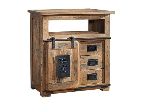 MASSIVMOEBEL24.DE Railway Kommode 80x45x85 Mango, Farbe:Natur lackiert, Größe:80x45x85 cm (BxTxH)