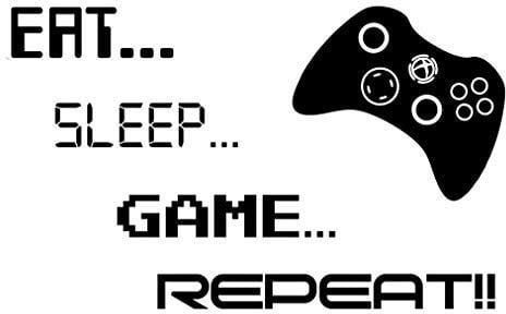 FSSS Ltd EAT SLEEP GAME REPEAT GAMER BEDROOM VINYL WALL ART XBOX GAMING DECOR RETRO (BLACK, 100x60cm)