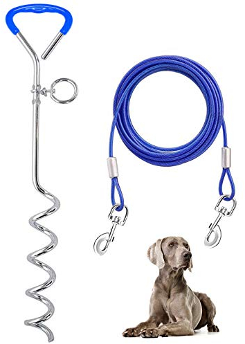 Supet Set Câbles et Piquets d'attache pour Chien en Acier Inoxydable pour Exterieur Jardin Cour