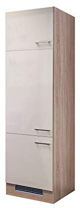 Flex Well Kühlschrankumbauschrank Nepal - Umbauschrank für Kühlschrank - 3-türig - Breite 60 cm - Creme glänzend/Eiche Sonoma