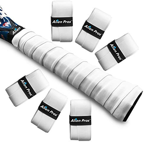 Alien Pros Tennisschläger-Griffband (6 Griffe) – vorgeschnittene und leichte Tac Feel Tennis Grip Overgrip Griptape Tennisschläger Wickeln Sie Ihren Schläger für hohe Leistung Griffe, weiß)
