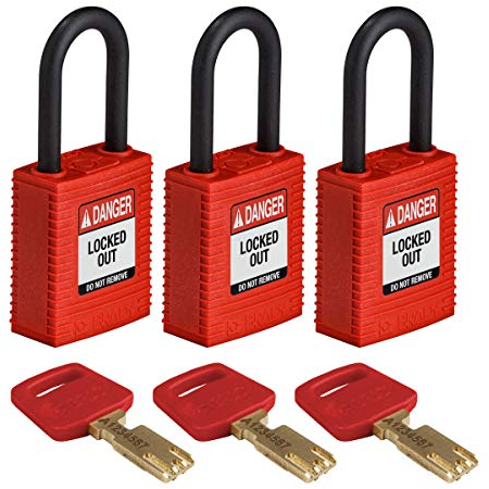 Brady (NYL-RED-38PL-KA3PK) Cadenas de condamnation SafeKey Nylon avec anse en Nylon 38.00 mm Rouge KA - Clé identique 3 Pièce(s)