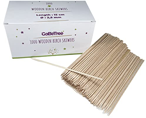 1000 Brochettes en bois de bouleau 15 cm 2.5 mm. Barbecues, Viandes, Légumes, Bâtonnets en bois pour loisirs créatifs