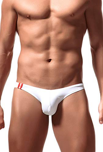 Newsywell Hommes Spandex Elasthane Bulge Mode Micro Triangle Bikinis Slip Taille Basse sous-vêtements Blanc X-Large
