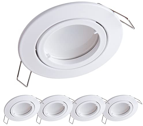 YanFeiYit 5x Premium Ultra Flach Led Einbauleuchte | 3W 230V austauschbares Keramik Modul | Dimmbar | Warmweiß 3000K | Schwenkbar Einbaustrahler | Matt Weiß rund